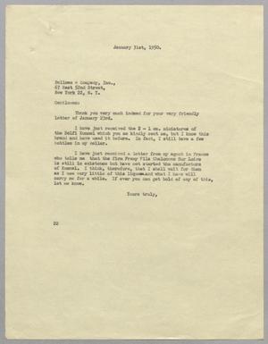 [Letter from Daniel W. Kempner to Bellows & Company, Inc, January 31, 1950]