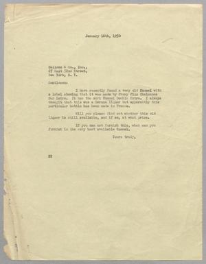 [Letter from Daniel W. Kempner to Bellows & Company Incorporated, January 16, 1950]