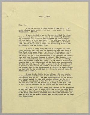 [Letter from Daniel W. Kempner to Joseph R. Bertig, July 7, 1950]