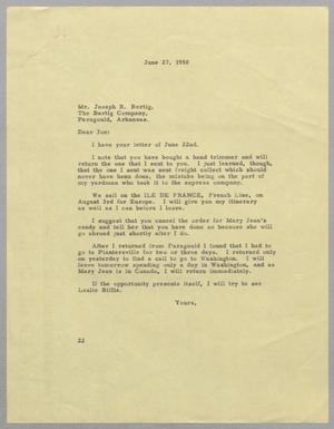 [Letter from Daniel W. Kempner to Joseph R. Bertig, June 27, 1950]