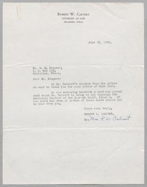 [Letter from Mrs. Robert W. Calvert to Daniel Webster Kempner, June 22, 1950]