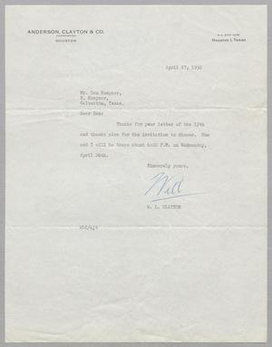 [Letter from W. L. Clayton to Daniel W. Kempner, April 17, 1950]