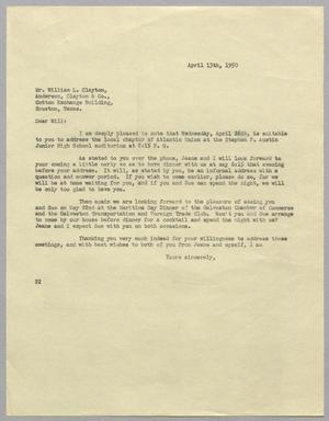 [Letter from D. W. Kempner to William L. Clayton, April 13, 1950]