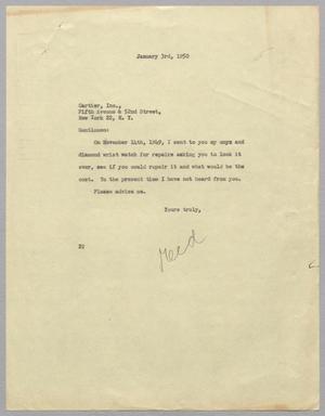 [Letter from Daniel W. Kempner to Cartier, Incorporated, January 3, 1950]
