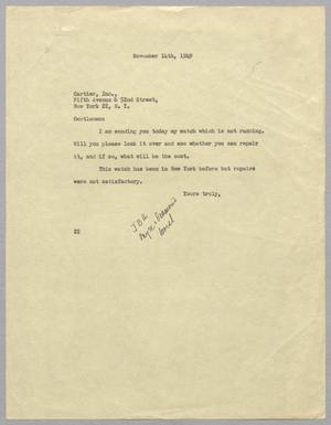 [Letter from Daniel W. Kempner to Cartier, Incorporated, November 14, 1949]