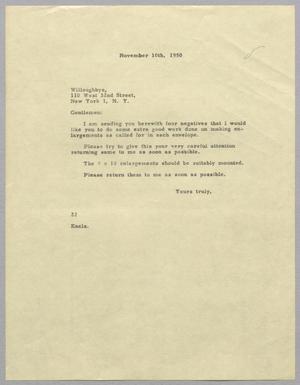 [Letter from Daniel W. Kempner to Willoughbys, November 10, 1950]