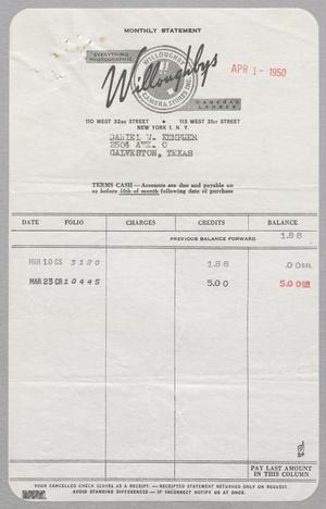 [Invoice for Credits for Daniel W. Kempner, April 1950]