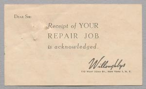 Primary view of object titled '[Postcard from Willoughby's to D. W. Kempner, May 5, 1950]'.
