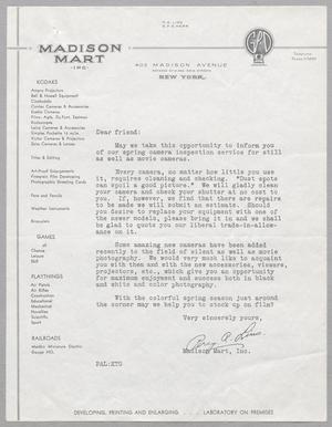 [Letter from Madison Mart, Inc., 1950]