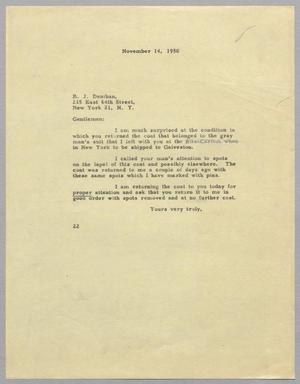 [Letter from B. J. Denihan to B. J. Denihan Incorporated, November 14, 1950]
