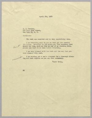 [Letter from Daniel W. Kempner to B. J. Denihan, April 5, 1950]