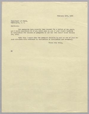 [Letter from Daniel W. Kempner to Department of State, February 15th, 1950]