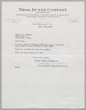 [Letter from Martha Dunne to Daniel W. Kempner, January 20, 1950]