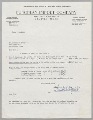 [Letter from European Import Co. to D. W. Kempner, December 28, 1950]