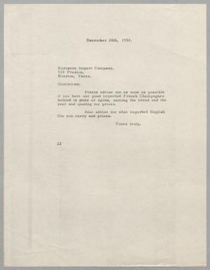 [Letter from Daniel W. Kempner to European Import Company, December 26, 1950]