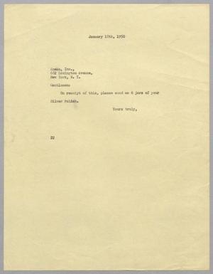 [Letter from Daniel W. Kempner to Ensko Inc., January 18, 1950]