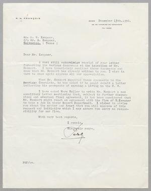 [Letter from P. H. François to D. W. Kempner, December 13, 1950]