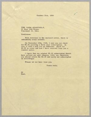 [Letter from Daniel W. Kempner to The Farm Quarterly, October 31, 1950]