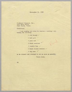 [Letter From Daniel W. Kempner to Fishburn Cleaners, Incorporated, November 11, 1950]