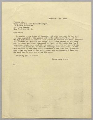 [Letter from D. W. Kempner to French Line, November 9, 1950]