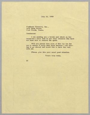 [Letter from Jeane B. Kempner to Fishburn Cleaners, Incorporated, July 13, 1950]