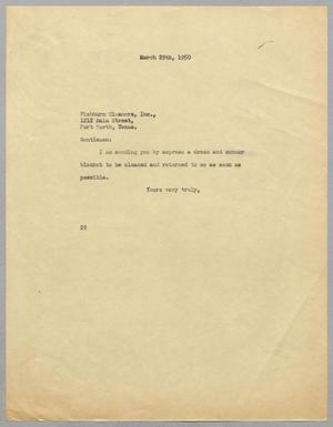 [Letter from Daniel W. Kempner to Fishburn Cleaners, Incorporated, March 29, 1950]