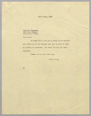 [Letter from Daniel W. Kempner to Fishburn, March 21, 1950]
