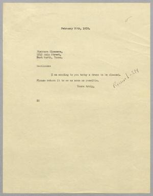 [Letter from Daniel W. Kempner to Fishburn, February 20, 1950]
