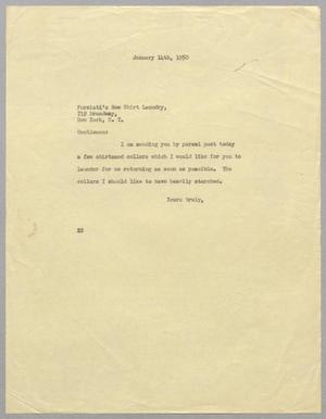 [Letter from Daniel W. Kempner to Forziati's New Shirt Laundry, January 14, 1950]