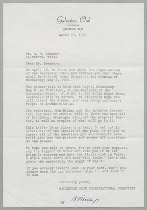 [Letter from the Galveston Club to Daniel W. Kempner, April 27, 1950]