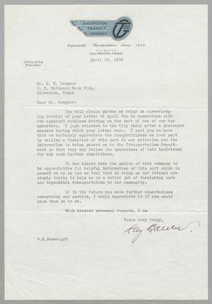 [Letter from Ray Bowen to Daniel W. Kempner, April 19, 1950]