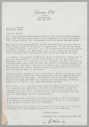 [Letter from the Galveston Club to D. W. Kempner, April 13, 1950]