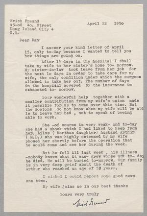 [Letter from Erich Freund to Daniel W. Kempner, April 22, 1950]