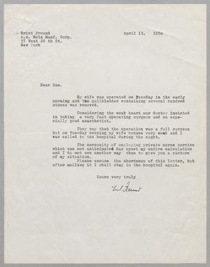 [Letter from Erich Freund to Daniel W. Kempner, April 13, 1950]