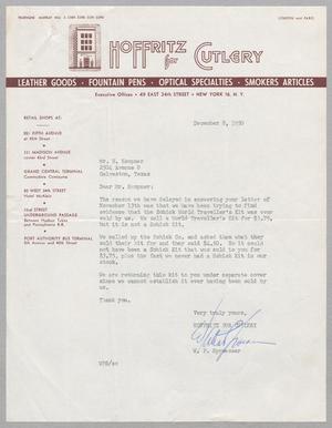 [Letter from Daniel W. Kempner to Hoffritz for Cutlery, December 8, 1950]
