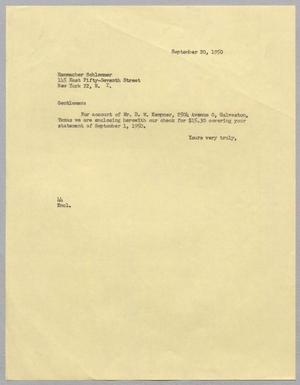 [Letter from A. H. Blackshear, Jr. to Hammacher Schlemmer, September 20, 1950]