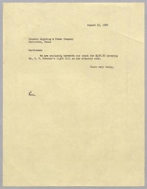 [Letter from A. H. Blackshear Jr. to Houston Lighting & Power Company, August 15,1950]