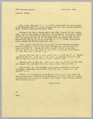 [Letter from D. W. Kempner to John M. Hogan, July 21, 1950]