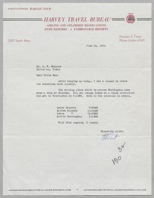 [Letter from Harvey Travel Bureau to Daniel W. Kempner, June 26, 1950]