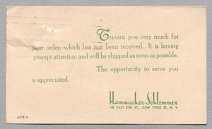 [Postcard from Hammacher Schlemmer to D. W. Kempner, May 9, 1950]