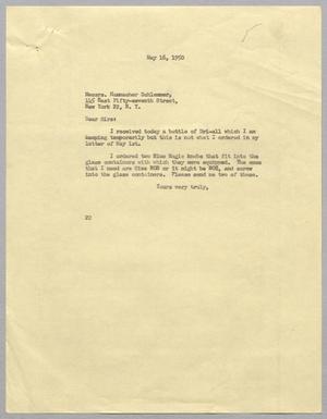 [Letter from Daniel W. Kempner to Hammacher Schlemmer, May 16, 1950]