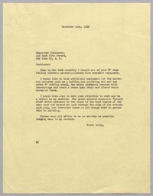 [Letter from Daniel W. Kempner to Hammacher Schlemmer, November 14, 1949]