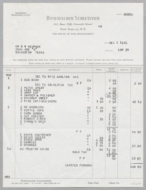 [Invoice for Items from Hammacher Schlemmer, December 1, 1949]