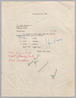[Letter from D.W. Kempner to W. Atlee Burpee Co., December 11, 1950]