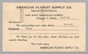 [Postcard from the American Florist Supply Co. to D. W. Kempner, June 5, 1950]