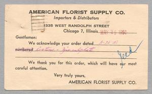 [Postcard from the American Florist Supply Co. to D. W. Kempner, May 29, 1950]