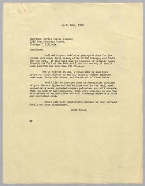 [Letter from D. W. Kempner to American Florist Supply Compnay, April 10, 1950]