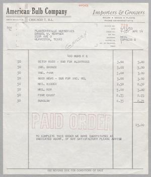 [Invoice for Items from American Bulb Company, June 13, 1950]