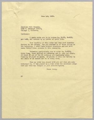 [Letter from D. W. Kempner to the American Bulb Company, June 1, 1950]