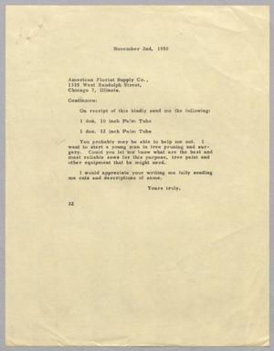 [Letter from D. W. Kempner to American Florist Supply Co., November 2, 1950]